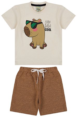 Conjunto camiseta meia malha e bermuda de moletinho trevo