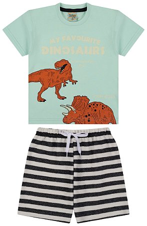 Conjunto camiseta meia malha e bermuda cravina listrado