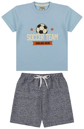 Conjunto camiseta meia malha e bermuda moletinho