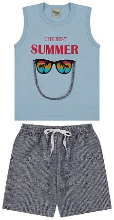 Conjunto regata meia malha e bermuda de moletinho