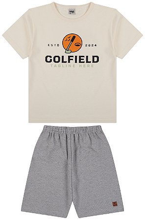 Conjunto camiseta meia malha e bermuda de tecido eco