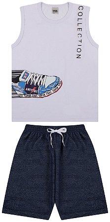 Conjunto regata meia malha e bermuda de moletinho trevo