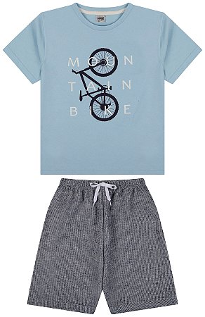 Conjunto camiseta meia malha e bermuda de moletinho