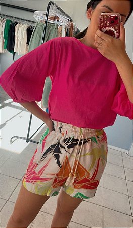 Short com elastico em linho