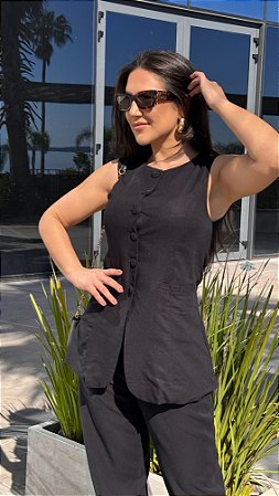 Colete longo em linho Aline