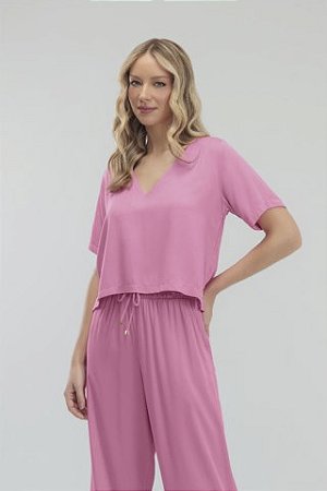 blusa viscose gola v curta