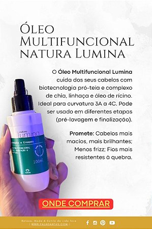 Óleo Multifuncional Para Cabelos Cacheados e Crespos Lumina 100 ml