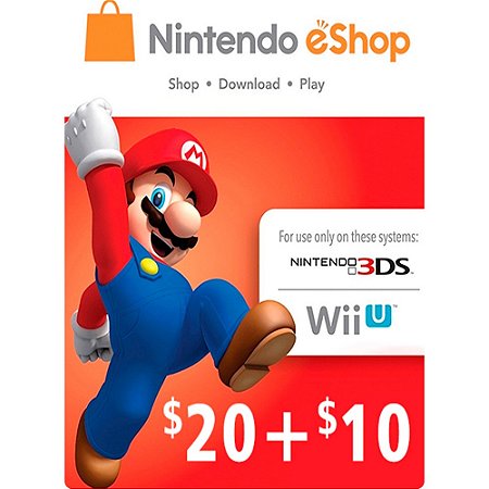 CARTÃO NINTENDO 3DS / WII U SHOP / SWICH (CASH CARD) $30 ($20+$10)