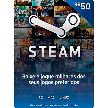 STEAM CARTÃO PRÉ-PAGO R$50 REAIS - GCM Games - Gift Card PSN, Xbox,  Netflix, Google, Steam, Itunes