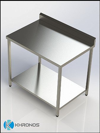Mesa lisa de parede - com prateleira inferior - 700mm x 600mm x 900mm - Inox 430