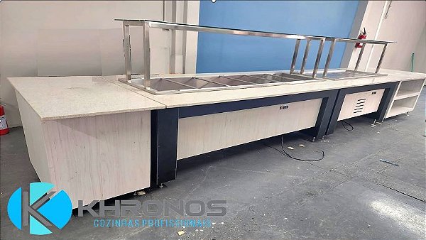 Linha Buffet Self Service aquecido + buffet refrigerado + Módulo apoio de pratos e bandejas