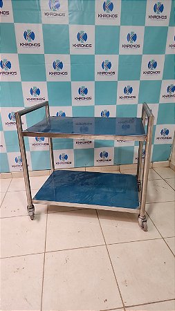 Carro Auxiliar de apoio móvel em Aço Inox Com 02 Prateleiras