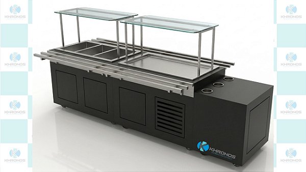 Buffet Self Service térmico 3 cubas 1/1 + refrigerado 3 cubas 1/1 +apoio para pratos com portas