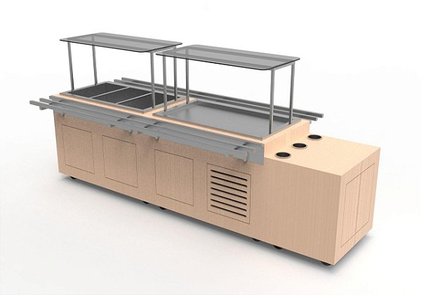 Buffet Self Service térmico 3 cubas 1/1 + refrigerado 3 cubas 1/1 +apoio para pratos com portas