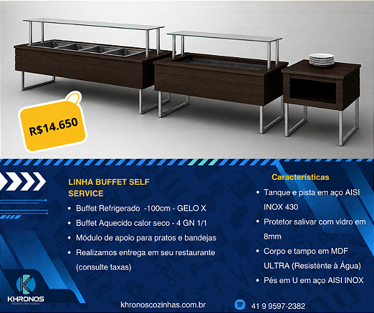 Buffet Self Service Térmico + Frio GELO X + Apoio para Pratos