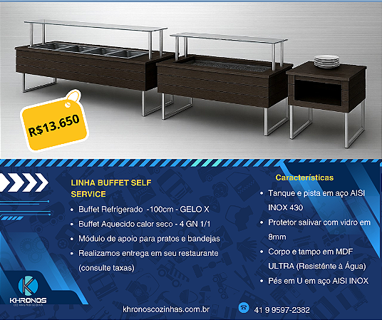 Buffet Self Service Térmico + Frio GELO X + Apoio para Pratos