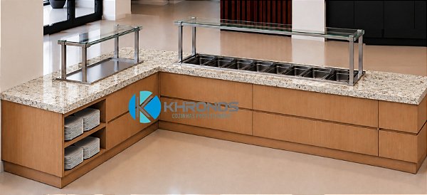 Buffet em L para Self-Service – AQUECIDO + REFRIGERADO + MÓDULOS DE APOIO