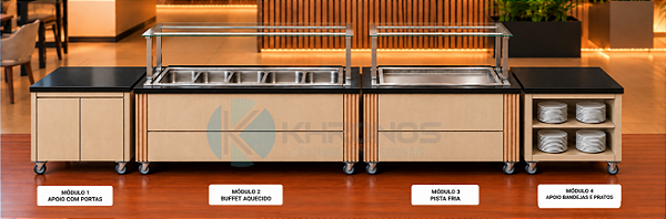 Buffet Self-Service com Pista Aquecida e Refrigerada - com módulos de apoio