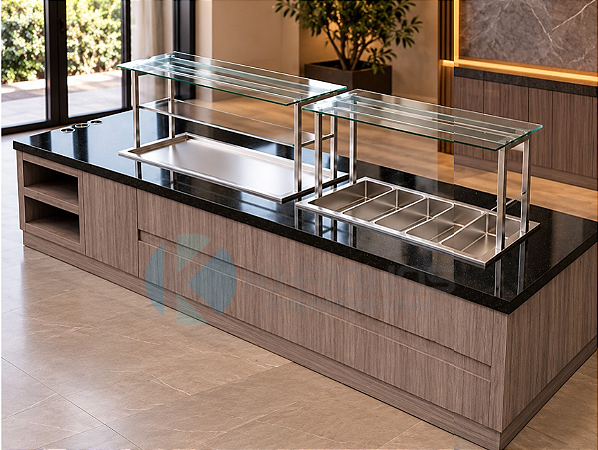 Linha Buffet Self-Service - Aquecido + Refrigerado + apoio de pratos e bandejas