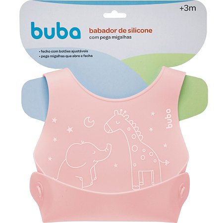Babador de Silicone com Pega Migalhas Buba Safari Rosa