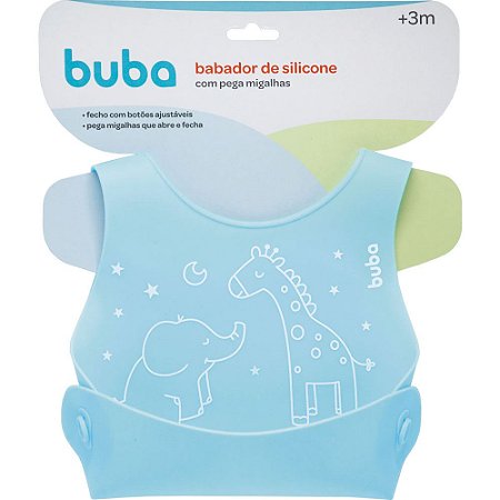 Babador de Silicone com Pega Migalhas Buba Safari Azul