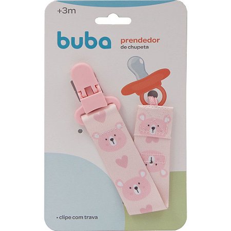 Kit Prendedor de Chupeta Buba Urso Rosa