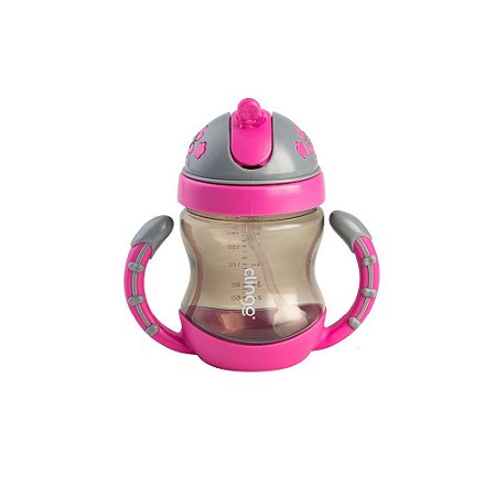 Copo Com Alça Válvula Canudo Colors Clingo Rosa 240ml