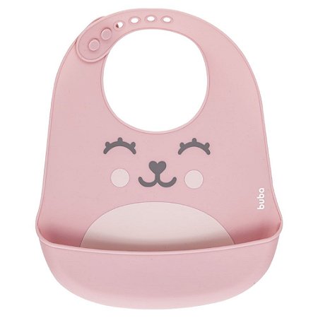 Babador em Silicone com Pega Migalhas Gumy Buba Rosa