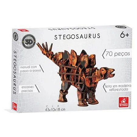 Quebra-Cabeça 3D  Stegosaurus Brincadeira de Criança 70 peças