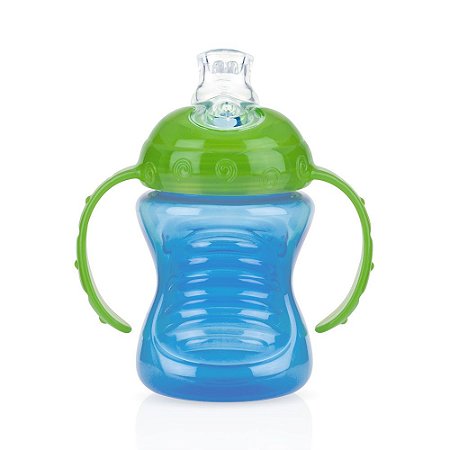 Copo Com Alça e Bico de Silicone Nuby +4m Azul e Verde 240ml