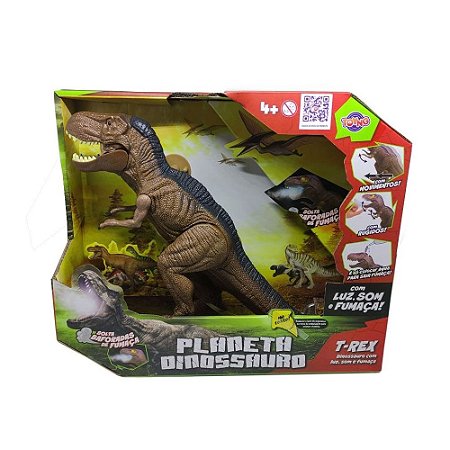 Dinossauro Toyng com Som, Luz e Fumaça T-Rex 15cm - Pequenos Travessos