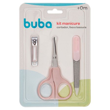 Kit Manicure Buba Cortador, Lixa e Tesoura Rosa