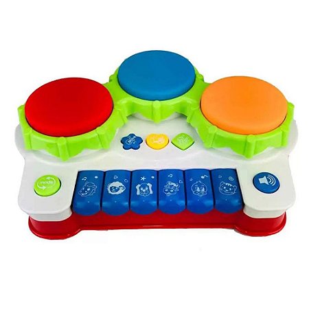 Piano Infantil Musical Educativo + Kit 3 Chocalhos Para Bebe