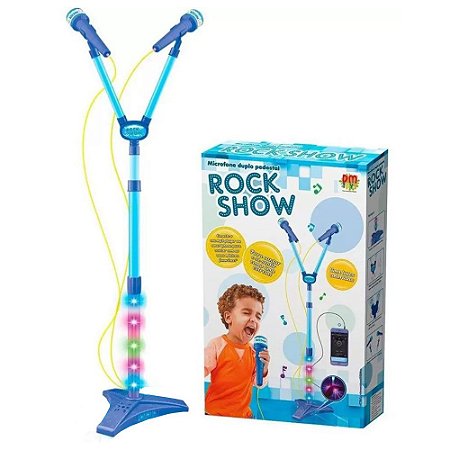 Microfone Duplo Pedestal Dm Toys Azul