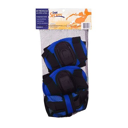 Kit Proteção  Bel Sports Preto e Azul G