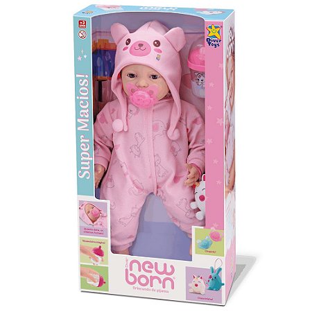 Boneca New Born Diver Toys Brincando de Pijama Menina