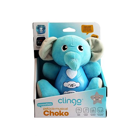 Pelúcia Musical Clingo Elefante Azul 16cm