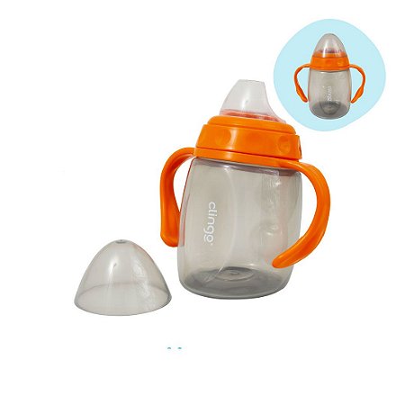 Copo Com Alça Removível e Bico de Silicone Clingo Laranja 220ml