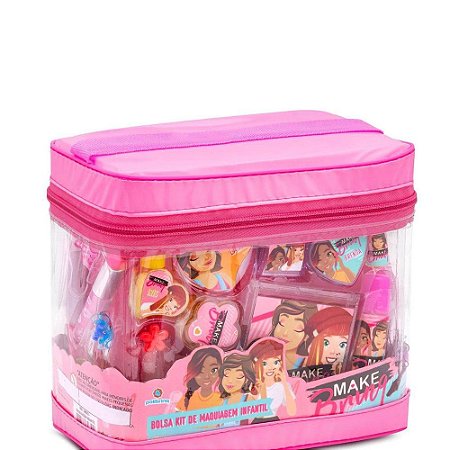 Bolsa Kit De Maquiagem Infantil Polibrinq Rosa