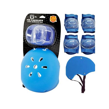 Kit De Proteção Capacete com acessórios Dm Toys Azul