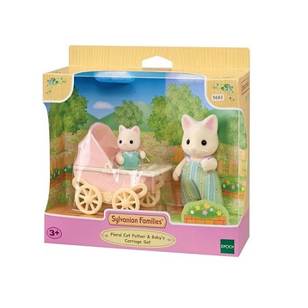 Sylvanian Families Conjunto Carrinho De Bebê Papai E Bebê Gatos Primavera Epoch 5683