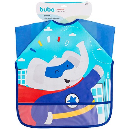 Avental Infantil Com Mangas Buba Elefante Super Hero