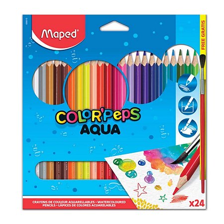 Lápis De Cor Maped Color Peps Aquarelável 24 Cores + Pincel