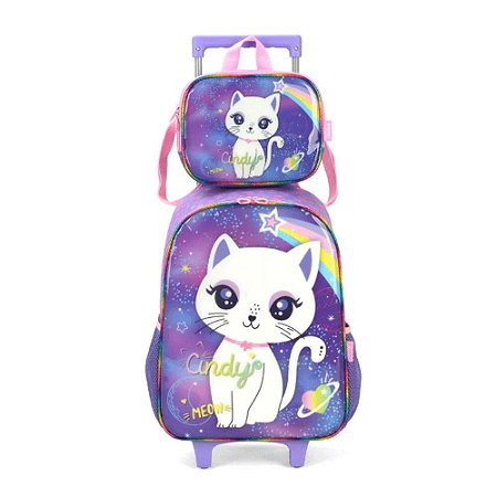 Kit Mochila De Rodinha Com Lancheira Gata Cindy  Maxlog Roxo