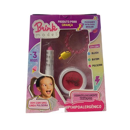 Kit De Maquiagem Infantil  Hipoalergênica Blush e Batom Brink Model