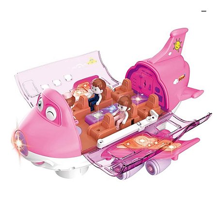 Avião Airliner Universal Com Luz e Som Rosa