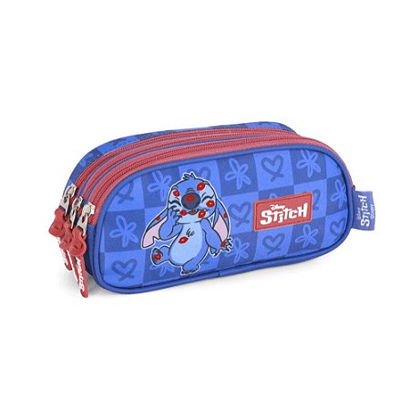 Estojo Triplo Escolar Stitch Azul Luxcel