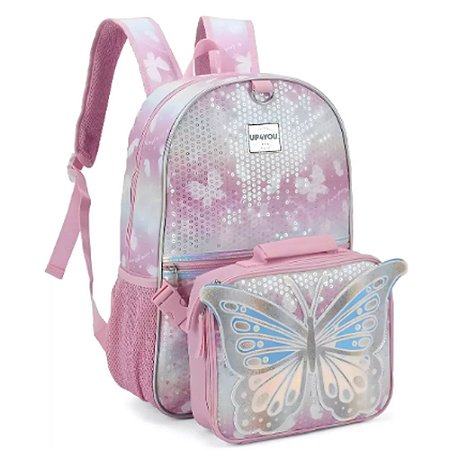 Mochila Escolar Up4you Borboleta Com Lancheira Luxcel