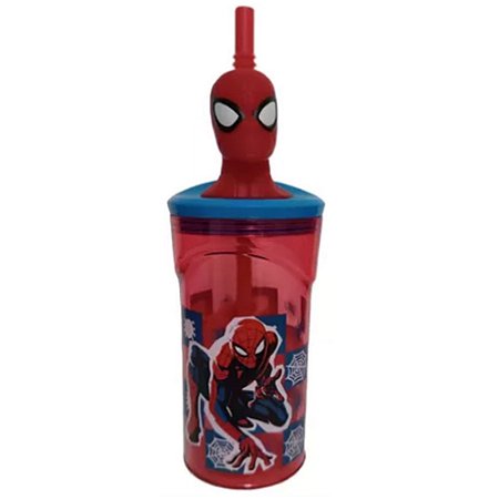 Copo Com Canudo Yangzi 360ml Homem Aranha
