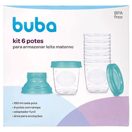 Kit 6 Potes Para Armazenar Leite Materno 180ml Buba
